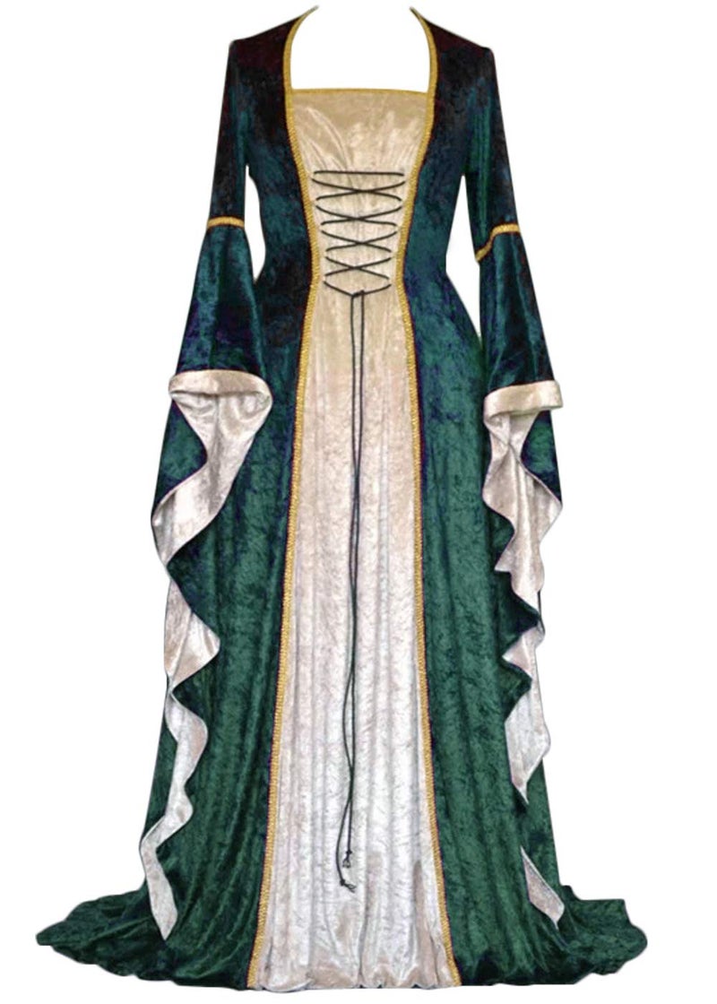 YEAXLUD Womens Renaissance Medieval Costume Dress Lace up Irish Over Long Dresses Cosplay Retro Gown S-5XL (L, Green) - Image 1